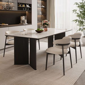 Modern Minimalist Dining <b>Table</b> Set 6 Piece Rectangular Marble Top <b>Space</b> <b>Saving</b> Design For Home Use - Product Image 3