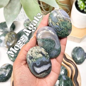 Pierre de méditation ovale en agate mousse naturelle polie CrystaHola, vente en gros, artisanat en vrac, écologique, cristal de haute qualité - Product Image 1