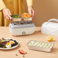 Kotak makan siang listrik Mini, pemanas makanan Stainless Steel portabel, kotak makan siang listrik