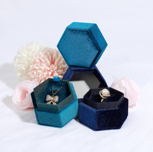 Hot Sale Customized logo Hexagonal Velvet Double <b>Ring</b> Jewelry <b>Box</b> <b>Proposal</b> Birthday Jewelry Storage Packaging Jewelry <b>Box</b> - Product Image 2