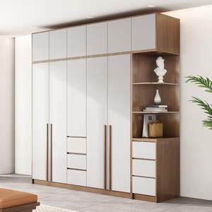 Bestpreis Massivholzgriff Benutzerdefinierte Flachtür Schaukel Kleiderschrank im modernen Stil Weiß Holzmaserung - Product Image 2