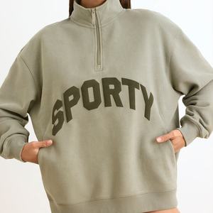 Custom Logo Brand <strong>Boyfriend</strong> Crew Neck Oversize 1/4 Zip <strong>Jumper</strong> Fleece Quarter Zip Sweatshirt Women - Product Image 4