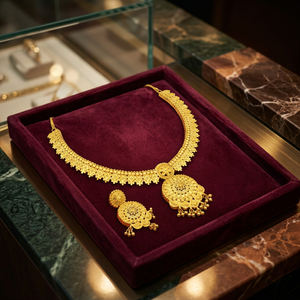 Wholesale 14K 18K 24K Gold Plated Brass Forming Short Necklaces, Traditional Flower Design Wedding Jewelry Set Fashion Jewelry - Product Image 2