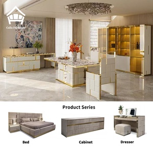Moderna Serie de Productos de Mesas de Comedor de Lujo con Metal Dorado y Mármol para Conjunto de Muebles de Villa de Alta Gama al Estilo Italiano, Personalización Completa para el Hogar - Product Image 1