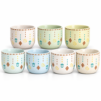 Tasses à café et à thé en céramique Ramadan Eid, 7 pièces, 150 ml, sans anse, motif lanterne étoilée, glaçure mouchetée, petits gobelets en céramique