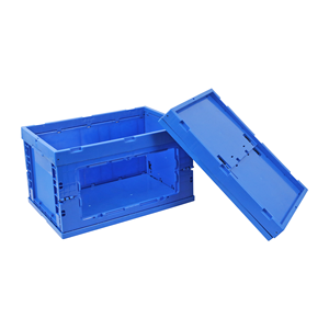 Opvouwbare opbergkist van blauw plastic met lange zijde, klein toegangsluik, afmetingen, inklapbaar ontwerp - Product Image 5