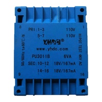 Transformateur d'isolement monophasé YHDC 6VA, entrée 110V/115V, sortie 6V/9V/12V/24V, type plat AC, noyau toroïdal, plastique PU3011B