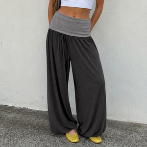 Pantalon en tricot ajusté à blocs de couleur, pantalon décontracté slim pour femme, pantalon droit sportif rétro Y2K, streetwear tendance - Product Image 2