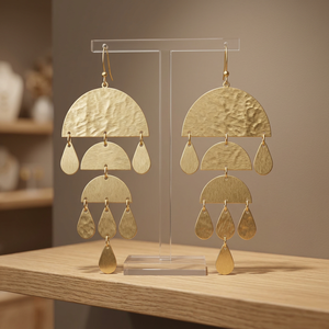 Nouvelles boucles d'oreilles pendantes à longues pampilles, design classique doré, ethniques, faites à la main, plaquées or, pour mariage - Product Image 4