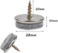 30 patins en feutre à visser pour pieds de chaise, diamètre 28 mm, en métal, pour protéger les sols