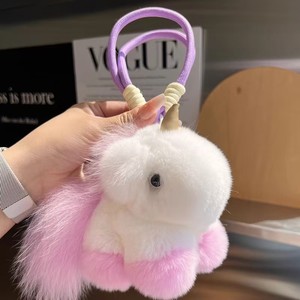 Nouveau porte-clés multicolore en fourrure de lapin Rex, <span class=keywords><strong>pompon</strong></span> en vraie fourrure moelleuse, breloque mignonne pour sac ou clé de voiture - Product Image 4