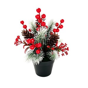 Planta Artificial Navideña en Maceta con Piñas y Ramas Rojas, Decoración Festiva para Escritorio - Product Image 4