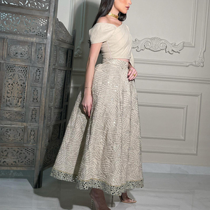 ชุดราตรีอาหรับยาวถึงพื้นประดับด้วยเลื่อม3D สีเบจหรูหราสำหรับผู้หญิงชุดทางการสำหรับงานแต่งงานเปิดไหล่ข้างเดียว - Product Image 5