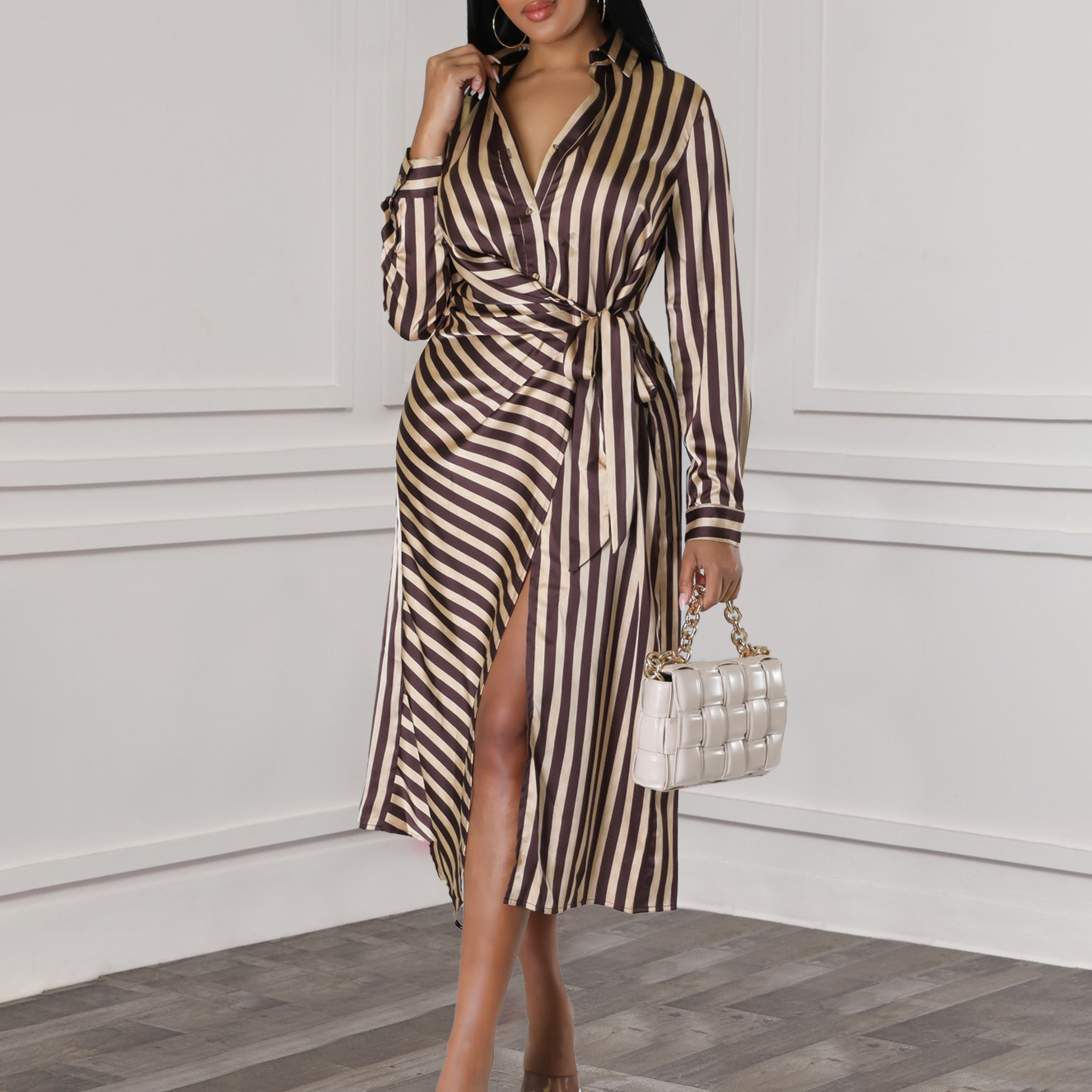 Long Sleeve Casual square Neck Loose Women Formal Work Black and White  Vertical Striped Party Dress| Alibaba.com