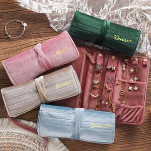 パーソナライズされたトラベルジュエリーロール、ブライズメイドギフトバッグ、ベルベットジュエリーオーガナイザー、ネックレス、ブレスレット、指輪、イヤリング用パッケージポーチ - Product Image 4