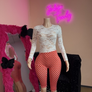 <span class=keywords><strong>Robe</strong></span> mini en maille simple pour <span class=keywords><strong>femme</strong></span>, style sexy à <span class=keywords><strong>pois</strong></span>, sans bretelles, avec haut court et pantalon mi-mollet ceinturé, pour la Saint-Valentin - Product Image 2