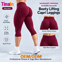 Leggings Capri sans couture OEM personnalisés, avec taille invisible côtelée, compression sculptante des fessiers, confortables pour le cyclisme