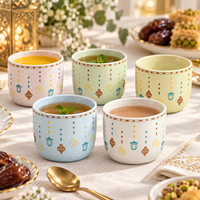 Tasses à café et à thé en céramique Ramadan Eid, 7 pièces, 150 ml, sans anse, motif lanterne étoilée, glaçure mouchetée, petits gobelets en céramique
