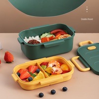 Kotak makan siang dua lapisan portabel, 1L silikon luar ruangan Bento siswa kreatif sederhana
