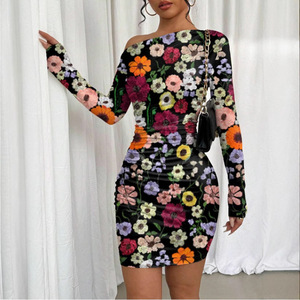 Vestido Midi de Verano para Mujer, Estilo Europeo Americano, de Alta Calidad, <span class=keywords><strong>Sexy</strong></span>, Fruncido, Casual, Ajustado, con Cuello Asimétrico y Cintura Alta - Product Image 4