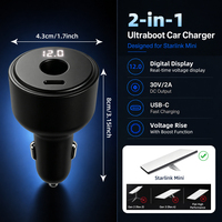 Pengisi Daya Mobil Layar Digital 2 in 1 DC USB C Output Ganda, Pengisi Daya Kendaraan Step-up Cocok untuk Starlink Mini DC Power