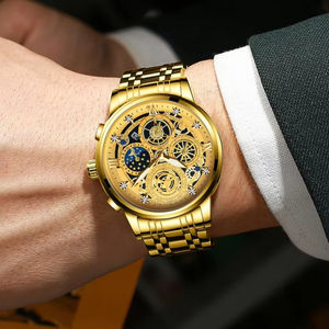 Montre décontractée pour homme BINBOND, en acier inoxydable, simple, 20 mm, populaire, lumineuse, étanche 3 ATM, avec date, mouvement à quartz - Product Image 3