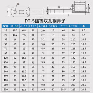ขั้วต่อสายทองแดงแบบมีรูสองรู ชุบดีบุก สำหรับเชื่อมต่อสายเคเบิลคลาส A - Product Image 3