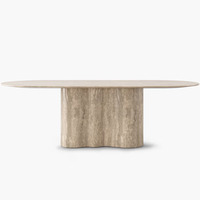 Socle de table à manger en travertin naturel de luxe, table ovale en pierre pour salle à manger, table à manger moderne sur mesure