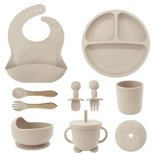 Vaisselle pour bébé en silicone incassable, ensemble de 12 pièces, assiettes à ventouse, bol, fourchette, cuillère, bavoir, tablier, sans BPA, passe au lave-vaisselle, pour les tout-petits - Product Image 4