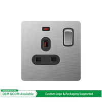 Prise murale rétro 13A UK avec interrupteur, voyant lumineux, double port USB, prise de courant murale standard britannique pour la maison et l'hôtel