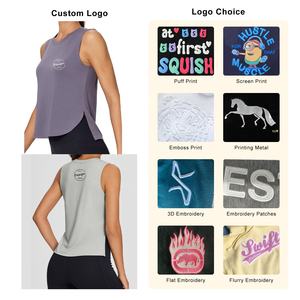 Camisetas sin mangas cortas ligeras de secado rápido con cuello redondo gris de alta calidad personalizadas para mujer - Product Image 3