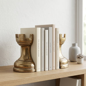 AK Brass Chess Rook Metal <b>Bookends</b> Set of 2 Polish Finish Decorative Book Holders for Table Decor Ornaments Home Library Decor - Product Image 2