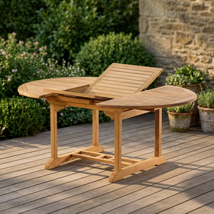 Round Extendable Solid Teak Wood Dining <b>Table</b> for 6 Seater Modern Design Durable Outdoor Furniture - Product Image 4