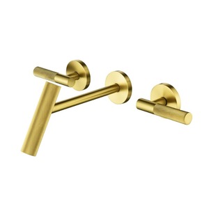 Robinet de lavabo mural dissimulé Robinet d'eau chaude et froide caché Robinet de luxe rond à trois trous avec lumière dorée - Product Image 1