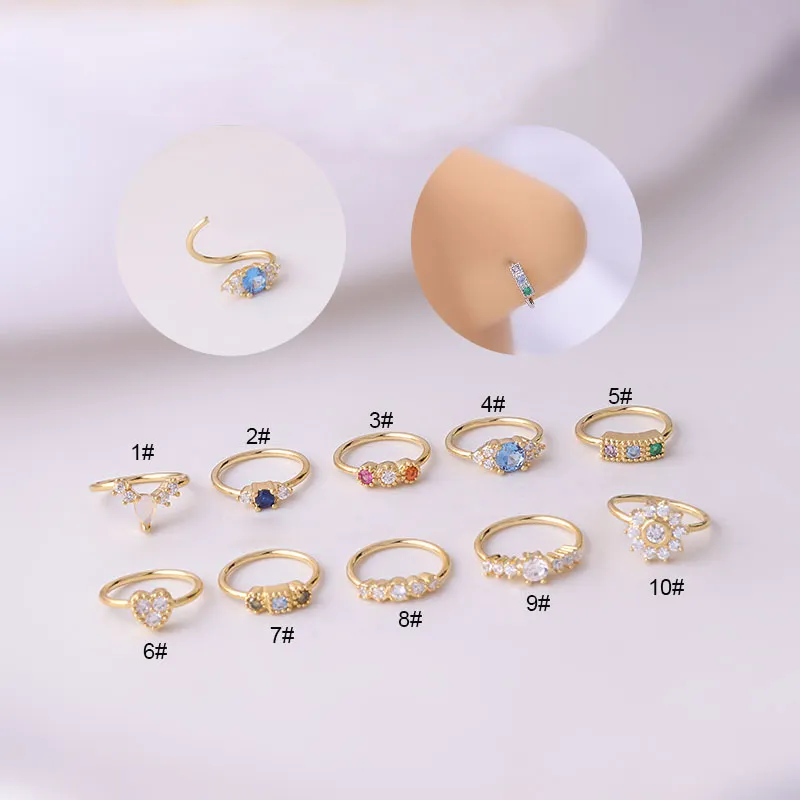 Damla nakliye için yeni tasarım 8MM renkli CZ Hoop burun Piercing takı altın ve gümüş ve gül altın paslanmaz çelik hızma