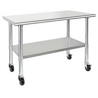 Table de préparation professionnelle en acier inoxydable avec roulettes, étagère inférieure et pieds galvanisés, capacité de charge de 300 kg