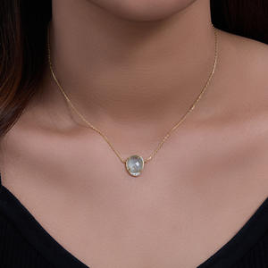 Collana a catena in argento sterling 925 gioielli da donna ellittico a forma di uovo con ciondolo in pietra preziosa in zaffiro naturale - Product Image 3