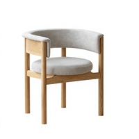 Fauteuil de salle à manger BST moderne en bois de frêne avec dossier en forme de baril et revêtement en tissu gris pour salle à manger et café