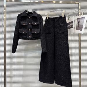 批发2026秋季新款时尚优雅花呢口袋短外套+直筒裤女套装 - Product Image 2