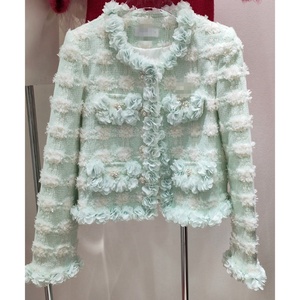 Abrigo de lana con borde de flores de lujo ligero para <span class=keywords><strong>mujer</strong></span>, Top de traje corto de un solo pecho para <span class=keywords><strong>trabajo</strong></span> pesado de celebridades de otoño - Product Image 1