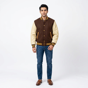 Veste universitaire pour homme de haute qualité, faible MOQ, nouvelle arrivée, col montant, logo frontal, 100% coton, tissu respirant et confortable, vente en gros - Product Image 1