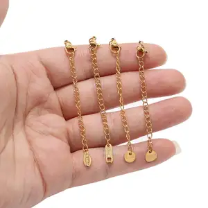 Stainless steel 18k gold plated lobster clasp extension tail chain 5cm with stamped logo for DIY jewelry making