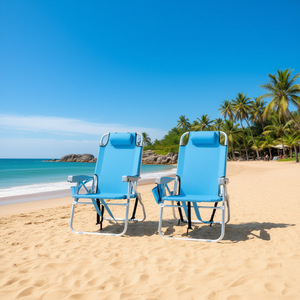 Silla de playa con respaldo alto, 63x70x99cm, tela Oxford azul, marco de aluminio, plegable, inclinable, para uso en exteriores en la playa - Product Image 2