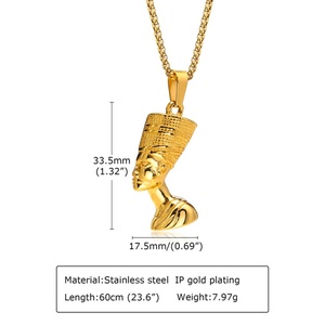 Collier Pendentif Amulette Nefertiti Reine Égyptienne en Or Africain pour Femme, Chaîne à Maillons en Acier Inoxydable, Cadeau de Fête, Vente en Gros - Product Image 5