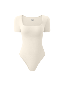 Mono de yoga para mujer de talla grande, sin costuras, con cuello cuadrado, camiseta elástica de alta calidad para entrenamiento, running y deporte, mono acanalado liso. - Product Image 5