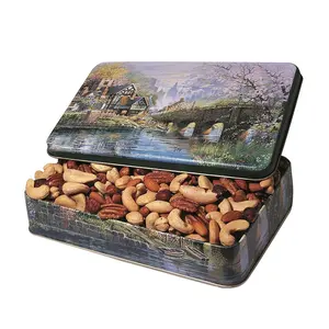 Rectangular cashew nuts tin box for cookie tin container