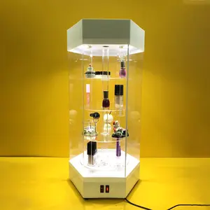 중국 직접 판매 다각형 스타일 아크릴 LED 빛 회전 디스플레이 쇼케이스 시계 장난감