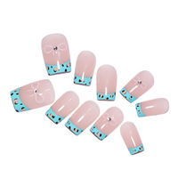10 Pièces Faux Ongles en Résine Haut de Gamme à Couverture Complète, Vente en Gros, Motif Léopard Français, Strass et Nœuds pour Nail Art
