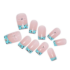 10 Pièces <span class=keywords><strong>Faux</strong></span> Ongles en Résine Haut de Gamme à Couverture Complète, Vente en Gros, Motif Léopard Français, Strass et Nœuds pour Nail Art - Product Image 4
