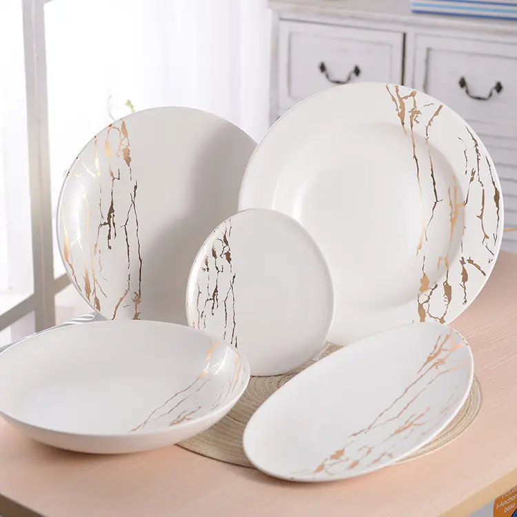 Venda quente talheres fantasia mármore placas de jantar jogo de jantar de porcelana